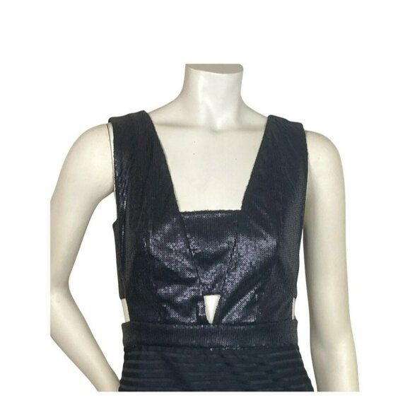 Mustard Seed NWT Cut Out Sequin Sheer Panel Midi Dress Women's Size M Black - Picture 16 of 16